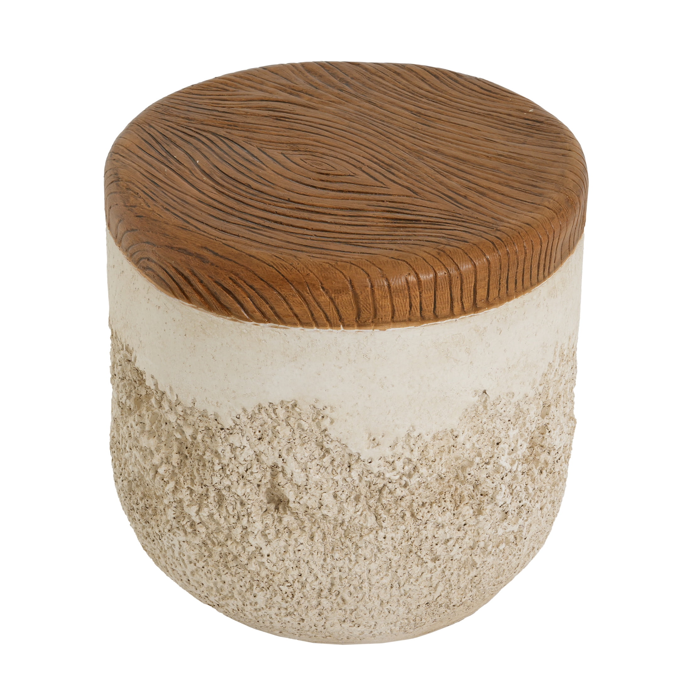 Christopher Knight Home Outdoor MGO Round Side Table with Faux Wood Grain Top, Dual-Texture, Beige