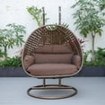 thumbnail image 5 of LeisureMod Mendoza Dark Brown Wicker Hanging 2 Person Egg Swing Chair with Stand & Brown Cushions, 5 of 9