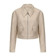 thumbnail image 2 of YOIAVAIOY Womens Faux Leather Jacket Lapel Long Sleeve Zip Up Cropped Jackets Trendy Casual Moto Biker Jacket Beige S, 2 of 8
