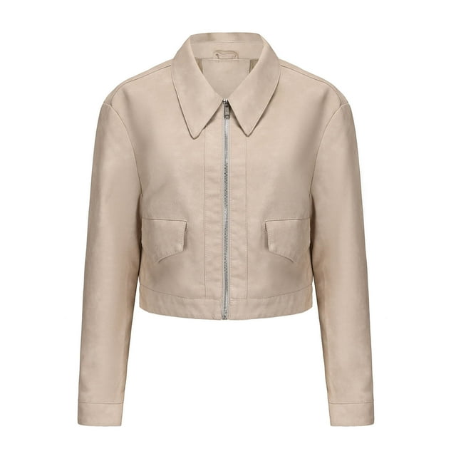 LOVZFMLL Vestes pour Femmes Couleur Unie Courte Fine Veste en Cuir Manches Longues Veste Décontractée à Capuche
