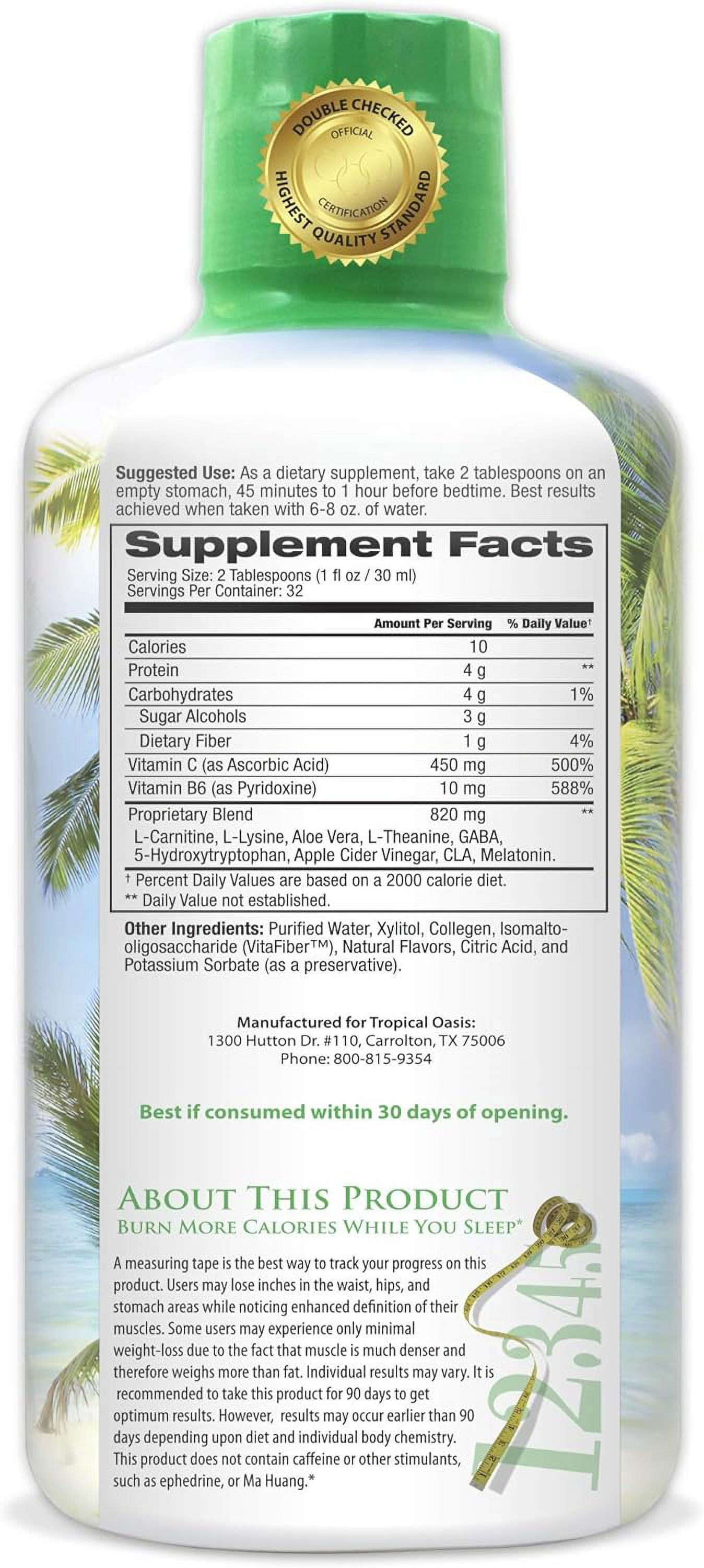 Tropical Oasis Sleep-A-Weigh Plus, Liquid Sleep Multimineral, Blend with L-Carnitine & CLA, Strawberry Mango, 32 fl oz, 32 Servings