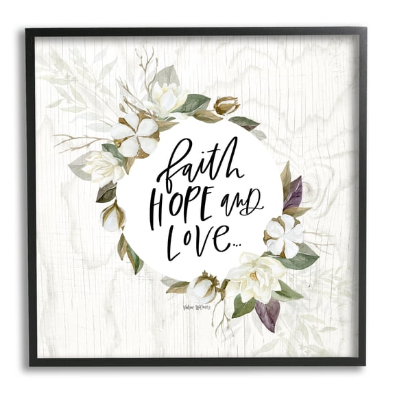Stupell Industries Faith Hope and Love Sentiment Floral Cotton Wreath, 24 x 24,Design by Valerie Wieners