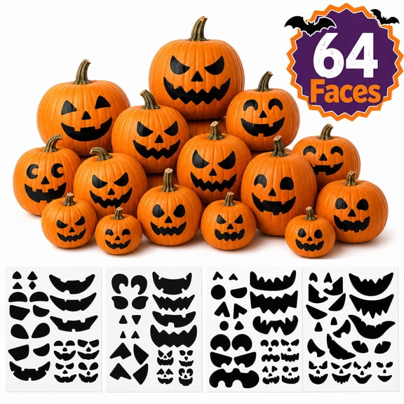 Halloween Pumpkin Stickers Face Stickers Crafts for kids Jack-O-Lantern Face Pumpkin Decorating Halloween Party Supplies 64 Faces