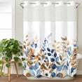 thumbnail image 3 of Orange Blue Botanical No Hook Shower Curtain Waterproof, Bathroom Curtains with Snap in Liners and See Through Top Window, Fall Eucalyptus Leaves Hotel Style Bathtub Curtains Shower 48"Wx72"L, 3 of 8
