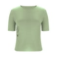 thumbnail image 6 of RYRJJ Women's Half Sleeve Boat Neck Shirts Ruched Side Slim Fit Basic Casual T Shirts Summer Casual Tee Tops(Green,M), 6 of 8