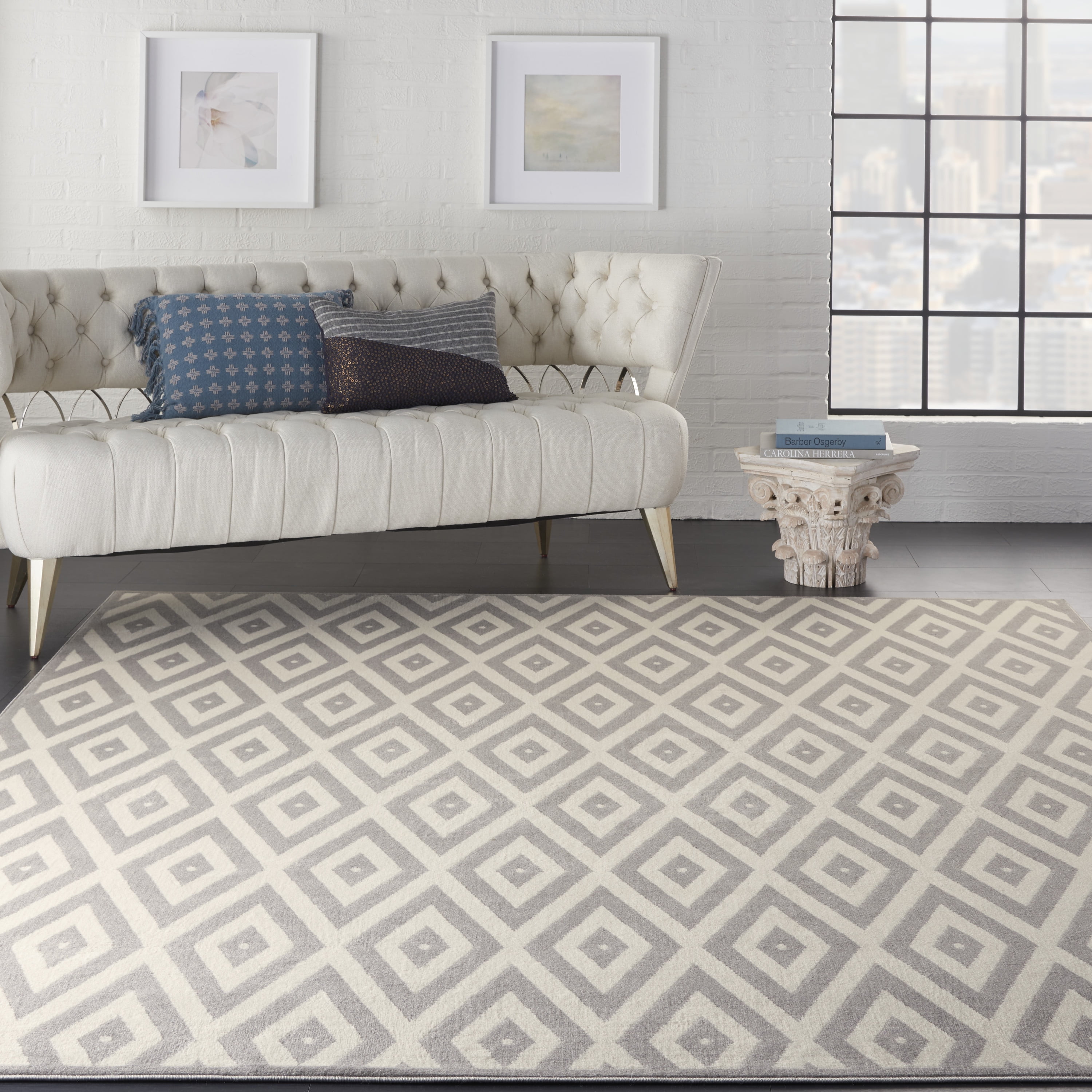 Nourison Grafix Geometric White/Grey Area Rug