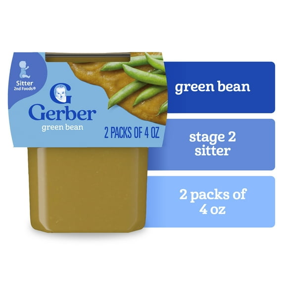 Gerber Stage 2 Baby Food, Green Beans Puree Tubs, Baby Puree, 2PK 8 oz