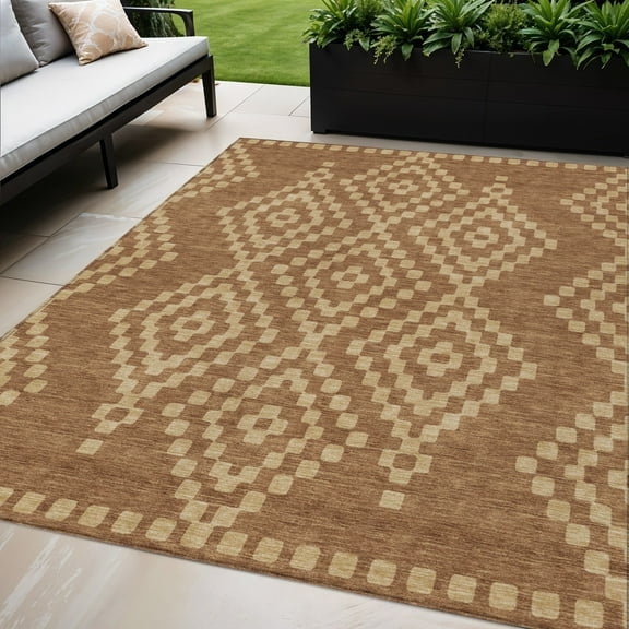 HomeRoots 592648 5 x 8 ft. Brown & Beige Geometric Washable Indoor & Outdoor Rectangle Area Rug
