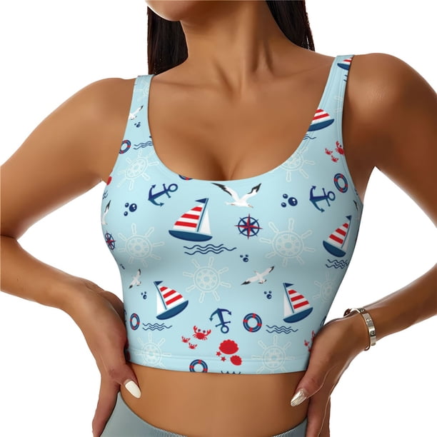 Balery Sailboats Anchors Sujetadores deportivos con espalda cruzada para mujer, acolchados, sin costuras, de alto impacto, ideales para yoga, gimnasio, entrenamiento y fitness.-Large