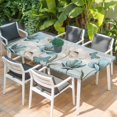 thumbnail image 2 of Spring Floral Table Cloths for 4 Foot Rectangle Tables, Vintage Tulips Flower Butterfly Retro Wood Blue Patio Waterproof Elastic Fitted Tablecloths, Washable Rectangular Table Cover for Camping, 2 of 8