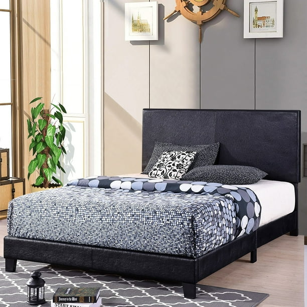 Clearance! King Platform Bed Frame, Faux Leather Upholstered Platform