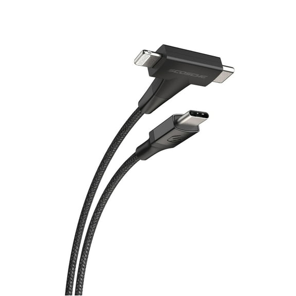 Scosche CCi4B4T-SP 2-in-1 4ft USB-C to USB-C/Lightning Multi Device Charging Cable Universal Black