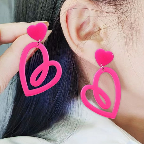 Pendientes de corazón de tinta rosa para San Valentín, pendientes huecos de Europa y Estados Unidos, pendientes coreanos sencillos, pendientes de oreja, pendientes de amor acrílicos para mujer.