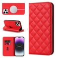 thumbnail image 1 of Wallet Case for iPhone 14 Pro Max 6.7 inch, Luxury Quilted PU Leather Flip Cover [Shockproof TPU] [Support Wireless Charging] with 2 Card Slots, Kickstand, FRID Blocking Case Cover, Red, 1 of 10