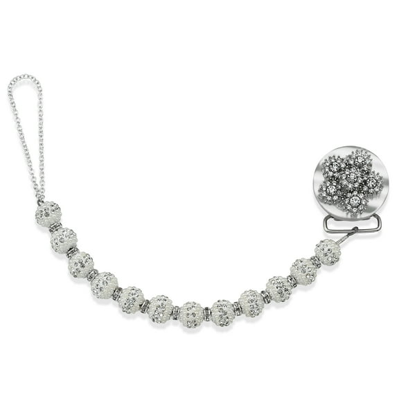 White Exquisite Flower Crystal Pacifier Clip