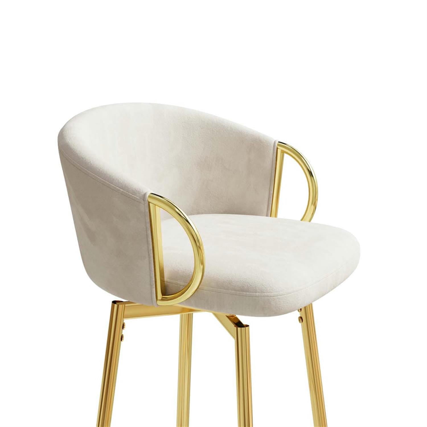 Demi Bonn 37" Counter Height Bar Stools Set of 2, Velvet Swivel Barstools with Back, Kitchen Island Countertop Chairs for Dining Room, Beige