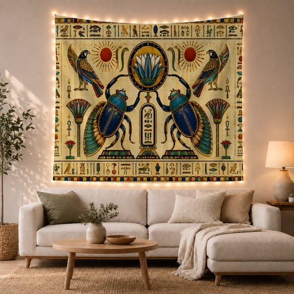 Ancient Egyptian with Textured Weathered Parchment, Serene Japanese Inspired for Japanese Art Lovers, Wall Decor, Mother'S Day Gift, Tapestry Wall Hanging for Dorm and Living Room
