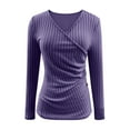 thumbnail image 6 of WMTBSRSW Womens Long Sleeve Shirts Deep V Neck Rib Knit Slim Fit Wrape Tops Casual Stretch Basic Tee Going Out Top Fall Fashion Clothes Purple X-Large, 6 of 7