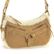 Sueded Handbag with Faux-Fur Trim