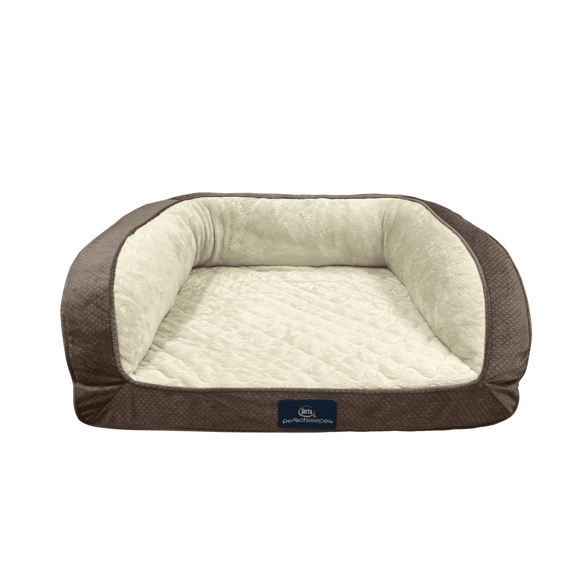 Serta Quilted Orthopedic Bolster Couch Cat & Dog Bed, Mocha, Small