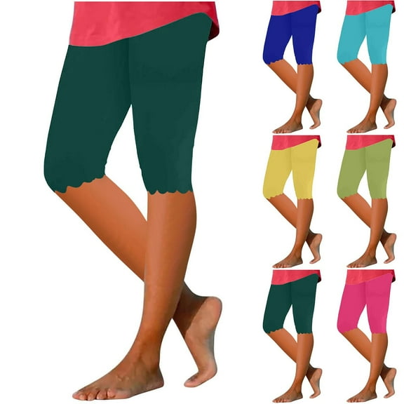 DDAPJ pyju Capri Leggings for Women Tummy Control High Waisted Knee Length Yoga Pants Summer Cropped Pants Buttery Soft Casual Beach Capris Army Green S