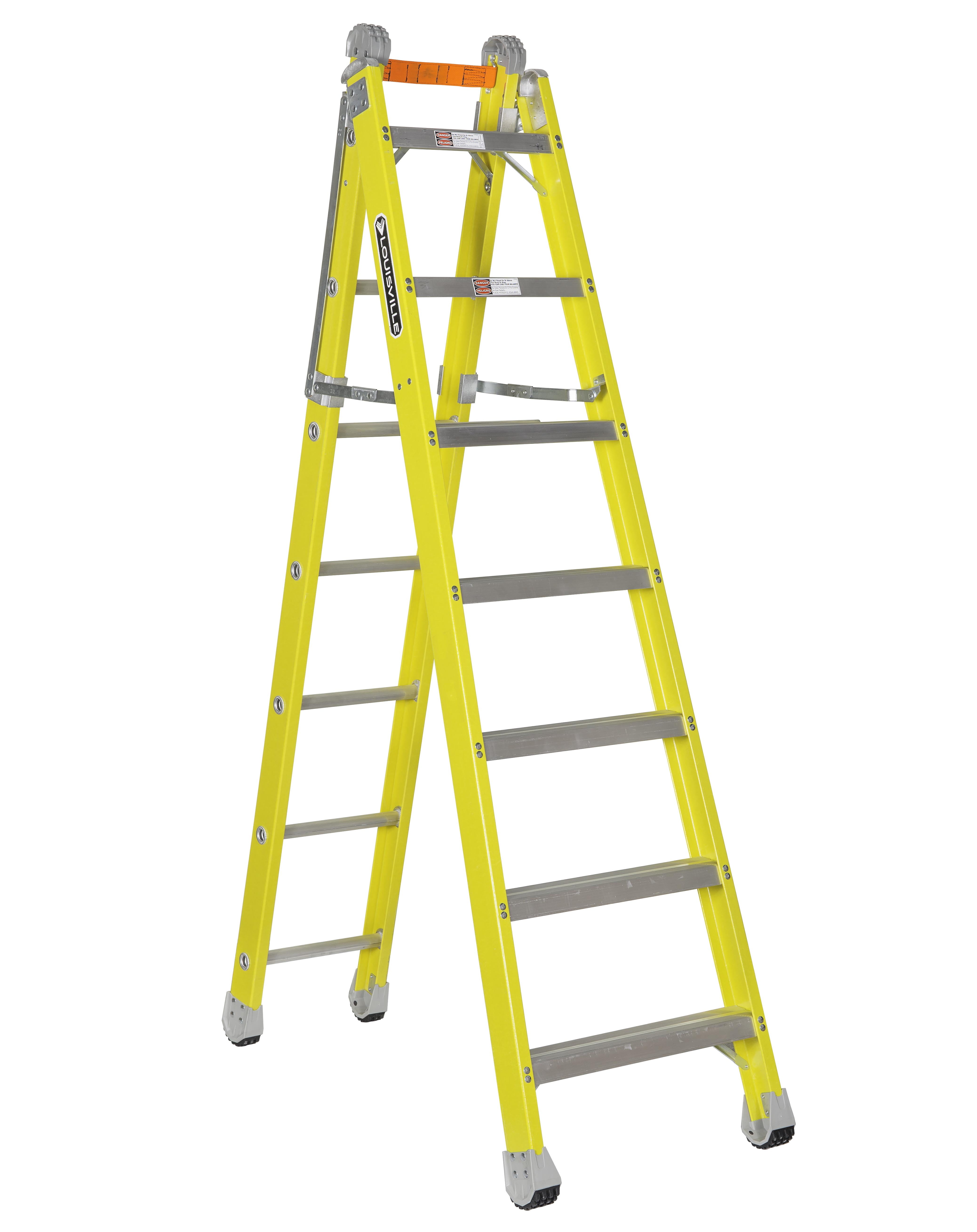 Louisville Ladder 7' Fiberglass Combination Ladder, 18' Reach, 375 lbs
