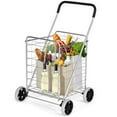 thumbnail image 4 of Resenkos Portable Folding Shopping Cart Utility for Grocery Laundry-Silver, Shopping Carts for Groceries, Heavy Duty Folding Shopping Cart with Wheels, Portable Collapsible Grocery Cart, 4 of 9