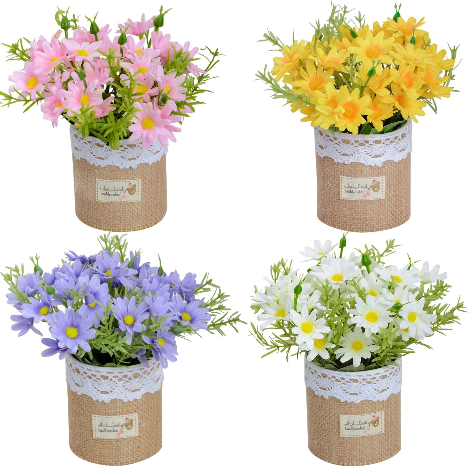 Artificial Flowers 4PCS Mini Fake Potted Silk Daisy Flowers for Home
