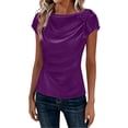 thumbnail image 2 of Vmvidoty Women's Casual T-Shirts Short Sleeve Crewneck Summer Stretchy Shirt Textured Tops Purple L, 2 of 6