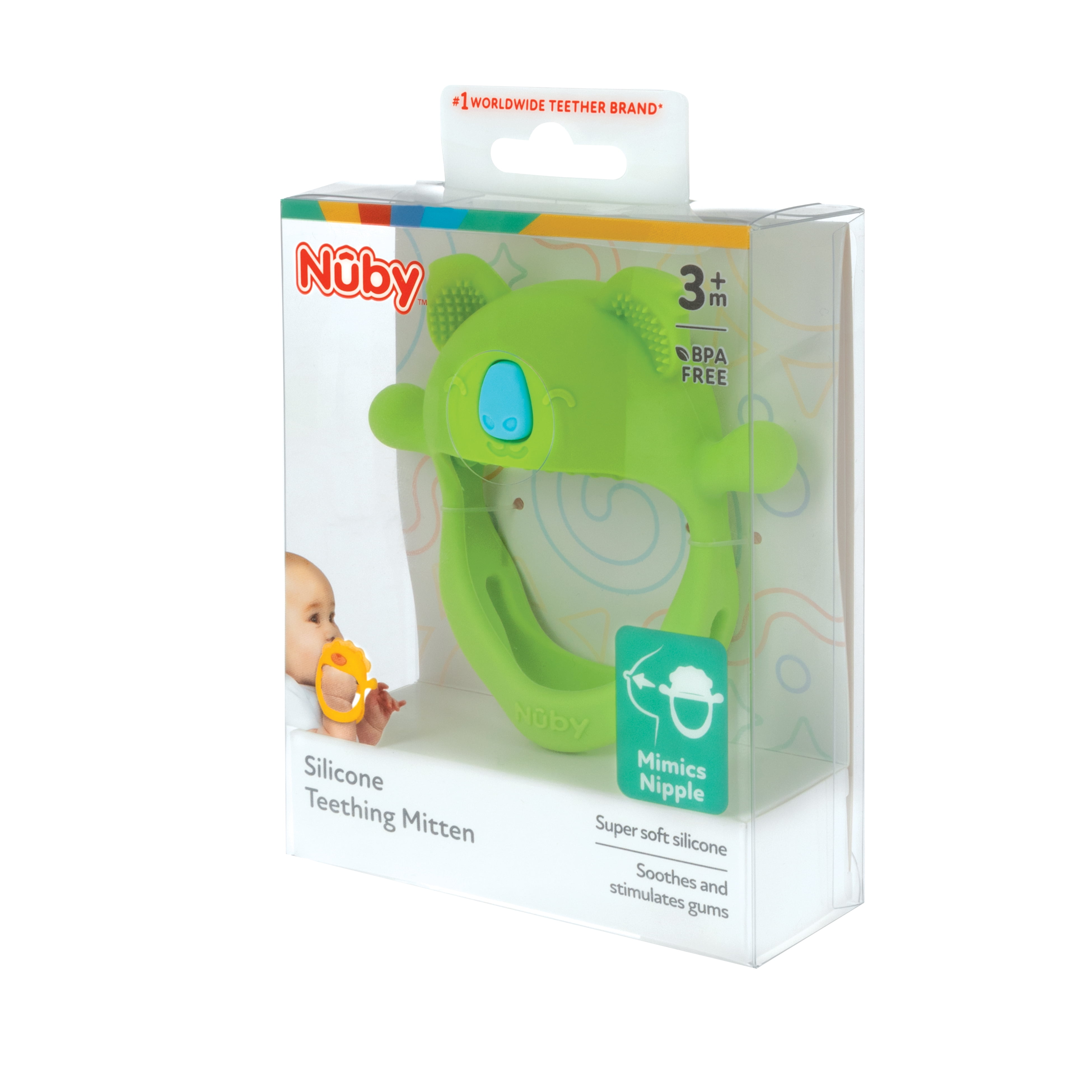 Nuby Mini Wrist Grip Silicone Teething Mitten for Babies, Koala