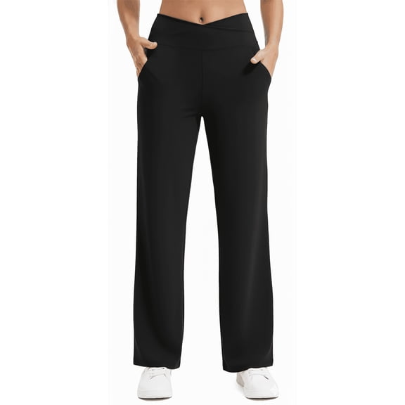 Womens Yoga Pants Wide Leg Pants Work Lounge Pants Crossover High Waisted Loose Casual with Pockets