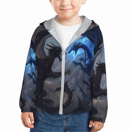 

Lukts Black And Blue Lightning Dragon Print Children s Long-Sleeved Sun Protection Clothing Hooded Sweatshirts for Boys and Girls Outdoor Sports-18 Months