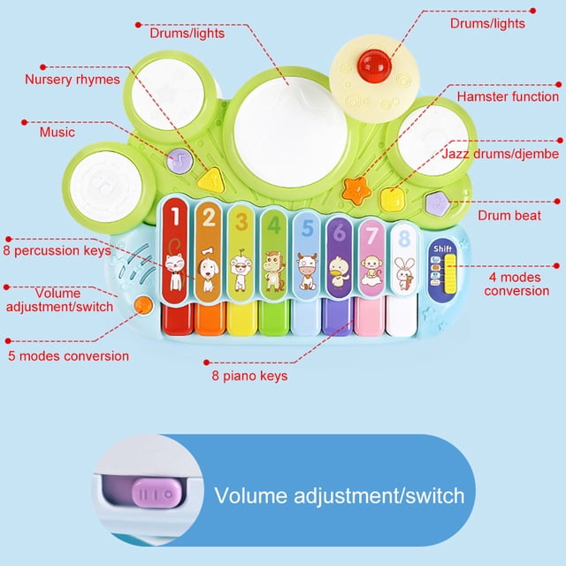 Instrumentos musicales para bebés, juguetes multifunción, piano, batería, xilófono, juguetes educativos para bebés
