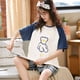 thumbnail image 4 of Conjunto de pijamas de algodón 100% para mujer, ropa de dormir de manga corta con estampado, Camiseta corta informal para niña, 4 of 5