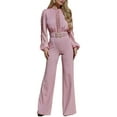 thumbnail image 3 of Women Elegant Jumpsuit Formal Sex-Y High Necked Long Sleeved Casual Straight Pantsbusiness Party Jumpsuit Pink XL, 3 of 8