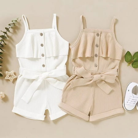 

Morttic Toddler Girl Clothes Baby Girls Summer Sleeveless Clothing One Piece Halter Romper Jumpsuit Apricot 3-4T