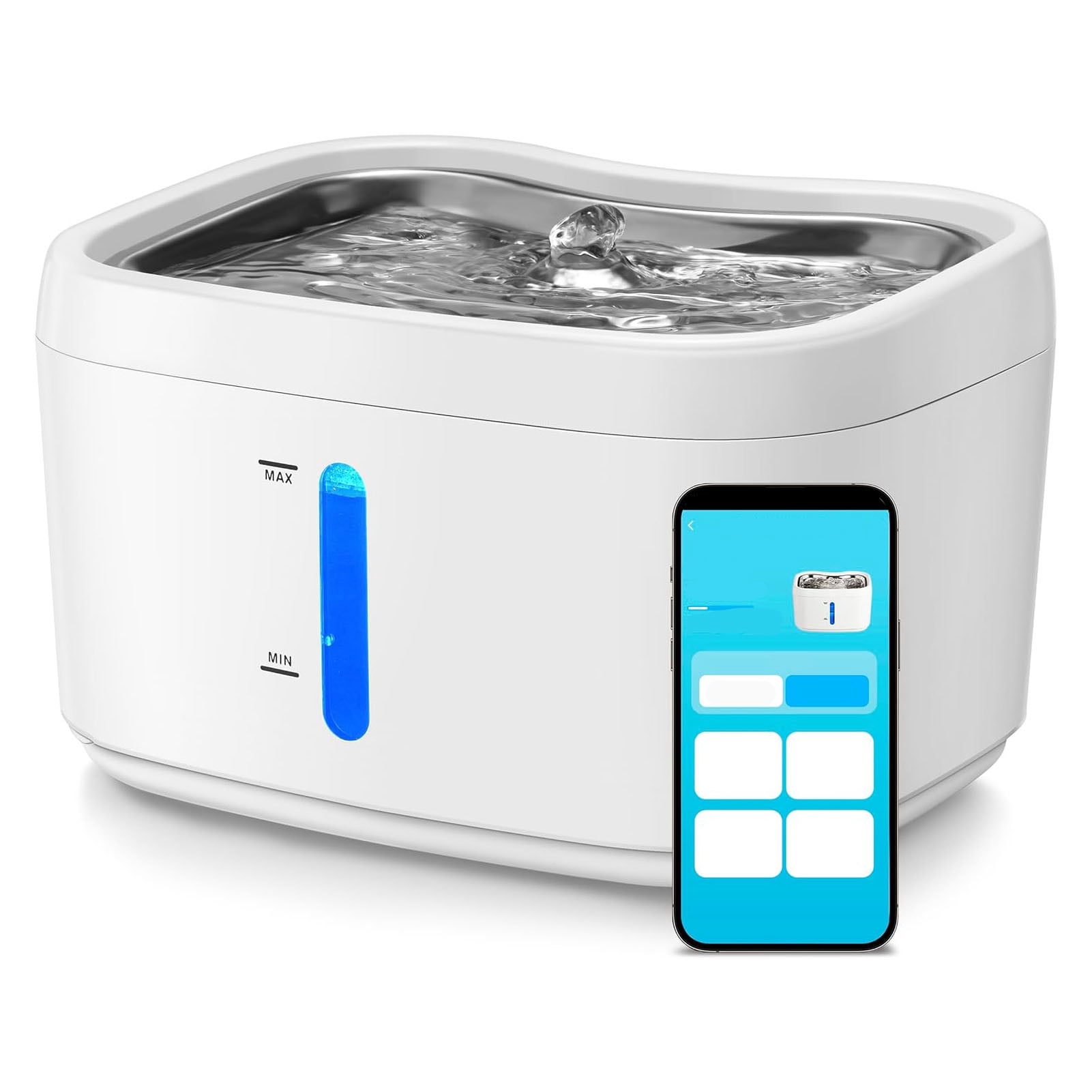 BOKYAN APP Smart Cat Water Fountain Automatic Circulation 2.5L / 84.5 oz Indoor Pet Drinking Fountain Stainless Steel Tray
