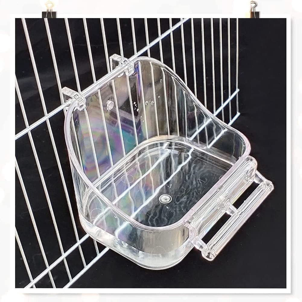 Kselythan Bird Bath Tub,Transparent Hanging Birdbath Toy Parakeet Caged Bathing Tubs Parrot Bath Tub Water Shower Food Feeder Holder Tray Bird Bath for  Small Birds Parrots Cockatiel Budgies