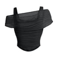 thumbnail image 5 of Daznico Women's Off Shoulder Mesh Layered Ruched Top with Double Straps Casual Summer Slim Fit Tops,XXL, 5 of 5