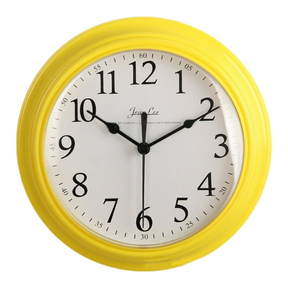 Tineasur Round Yellow Plastic Wall Clock Silent Design Battery Operated for Bedroom Decor