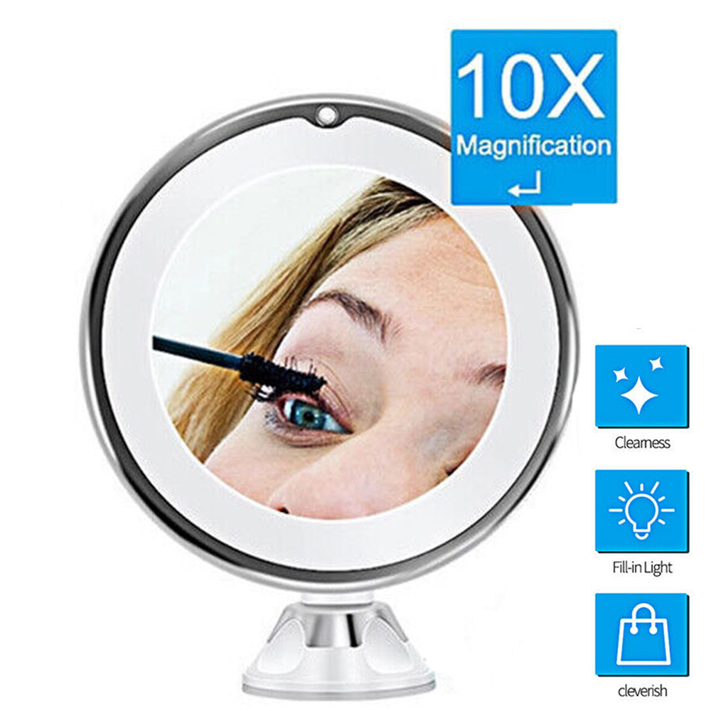10x Magnifying Lighted Makeup Mirror with Touch Control LED Lights, 360