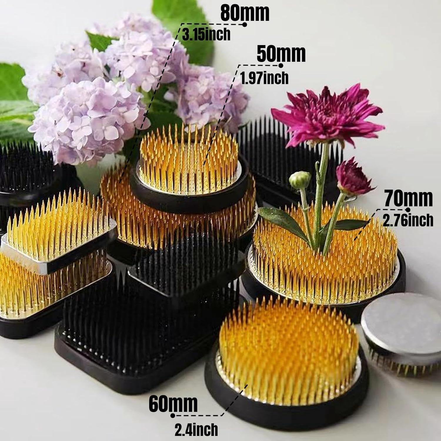 ABCISI Flower Frogs for Flower Arrangements Supplies, Japanese Flower Arranging Ikebana Kenzan, Pin Frogs for Flowers Holder with Rubber Base Flower Fixed Tools(2.76inch)