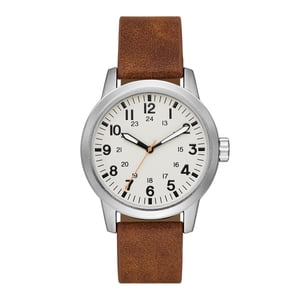 George Men's Matte Silver Watch with Tan Leather Band