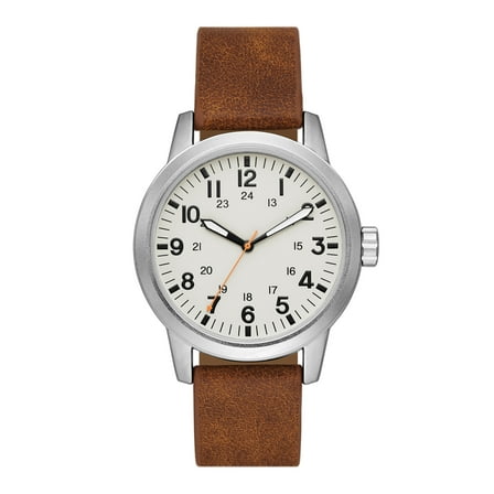 George Men's Watch: Matte Silver Tone Case, Off White Easy Read Dial, Tan Vegan Leather Band (FMDOGE048)