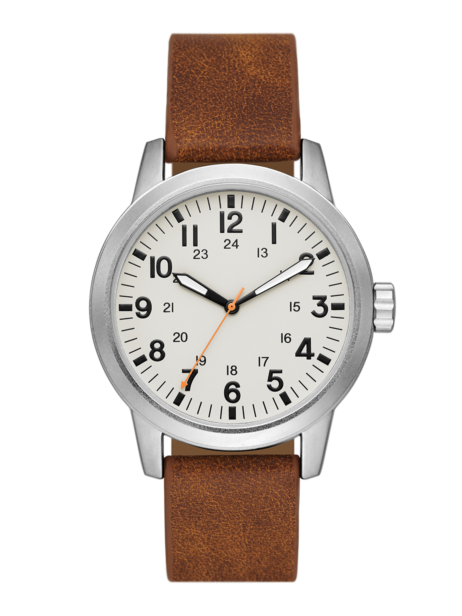 George Men's Watch: Matte Silver Tone Case, Off White Easy Read Dial, Tan Vegan Leather Band (FMDOGE048)