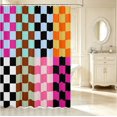 thumbnail image 2 of Manfei Contemporary Grid Shower Curtain 72Wx78L,Checkered Art Bath Curtain,Black Blue Orange, 2 of 5