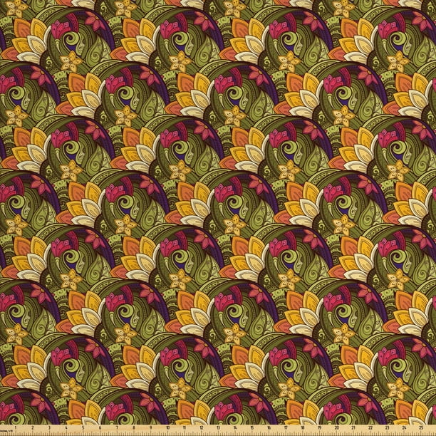 Ethnic Fabric by the Yard Upholstery, Bohemian Style Colorful Bouquet