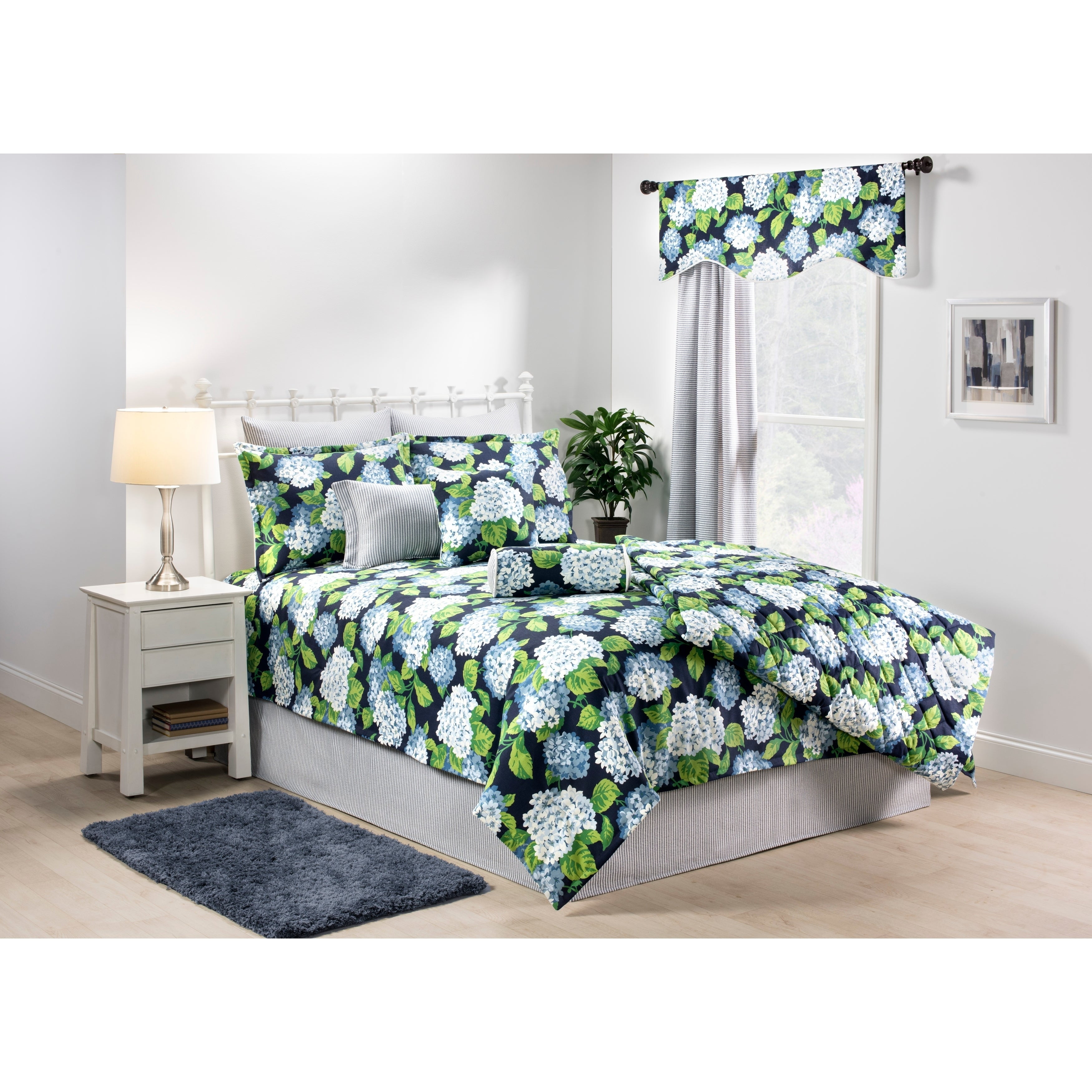 Marseille floral blue hydrangea Comforter set California King 4 Piece