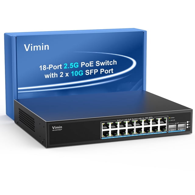 Switch VIMIN VM-S251602P de 16 puertos 2.5G PoE+ y 2 puertos SFP 10G, sin ventilador
