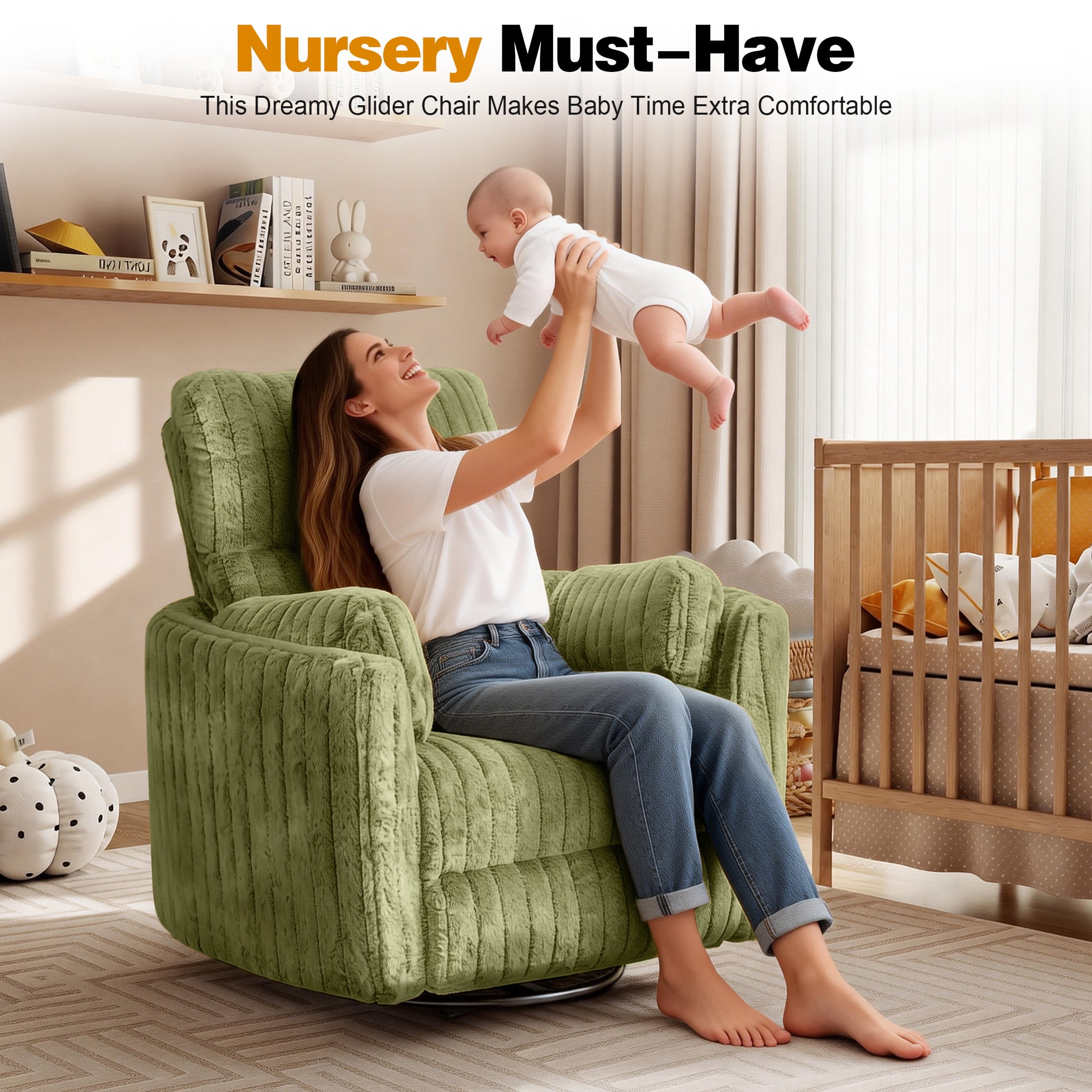 Aukfa Swivel Rocking Glider Power Recliner Chair with 24" Wide Seat & Type-C & USB Ports, Green